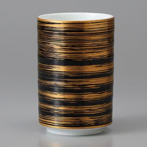 Grande tazza da tè giapponese di ceramica 10.2cm, MAKI, nera e d'oro