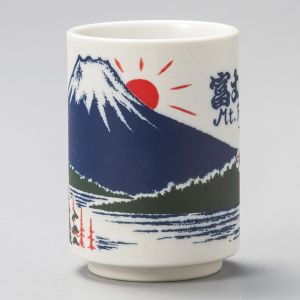 Japanese white tea cup Mount Fuji - FUJISAN