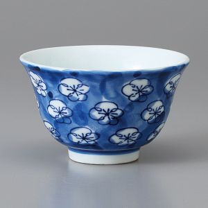 Taza azul de té japonesa de ceramica, UME flores azules