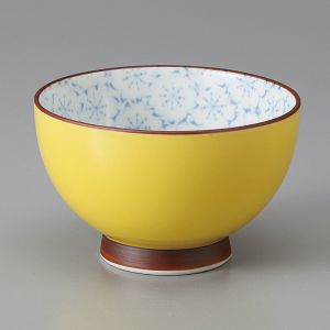 tasse japonaise jaune intérieur fleur sakura bleu KISAKURA