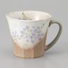 Taza de cerámica japonesa con asa, beige y violeta - SAKURA