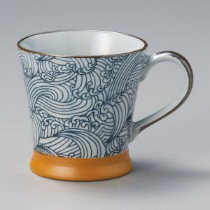 Taza japonesa de cerámica con asa, Azul Aranami