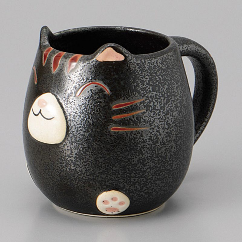 Taza japonesa de cerámica negra - KURO NEKO - gato