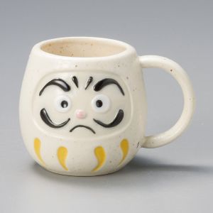 Japanese white ceramic mug - ATAMA - daruma