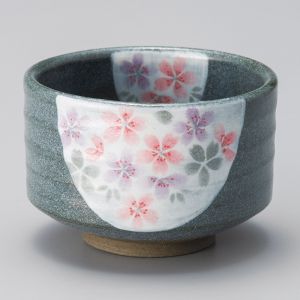 Japanese tea bowl for ceremony - chawan, MONKURO, plum flowers