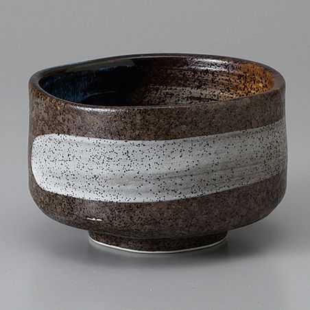 Cuenco de ramen japonés en cerámica marrón ondas negras - NAMI