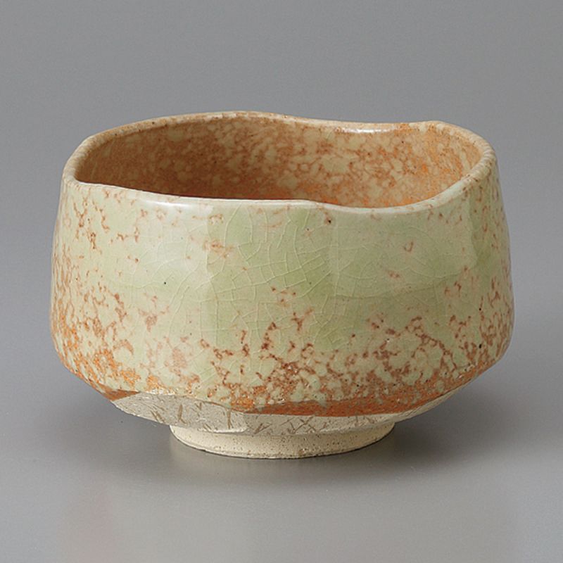 Cuenco de té japonés para ceremonia – chawan, HAIUWAGUSURI, naranja