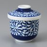 Ceramic tea cup with lid, blue and white, karakusa octopus pattern, TAKO KARAKUSA