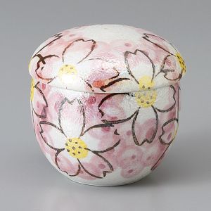 Traditional mug with cover - CHAWANMUSHI - iridescent sakura flowers