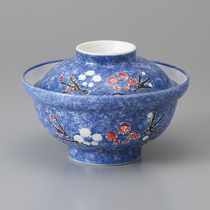Japanese ceramic bowl with lid, UME