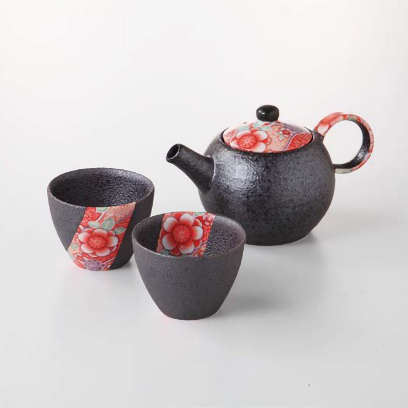 Servicio de té, tetera redonda de cerámica con filtro extraíble y 2 tazas - FURORARU