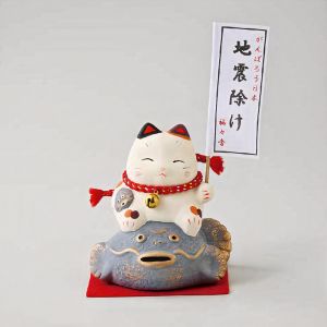 Japanese anti-seismic ceramic lucky manekineko cat - TAISHIN SEI