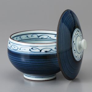 Japanische Teetasse mit Deckel, Chawanmushi, HIDAMARI blaue blumen