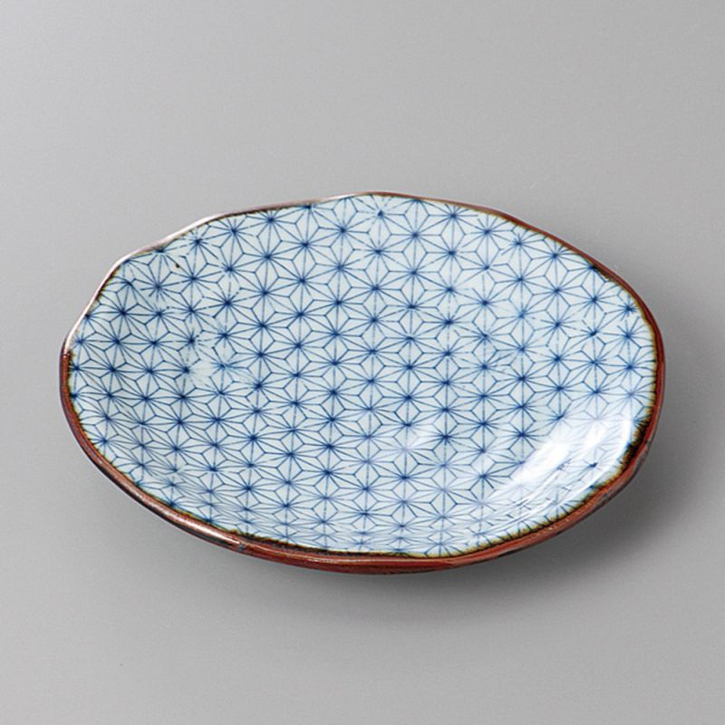 Small round Japanese plate, SASHIKO ASANOHA, blue