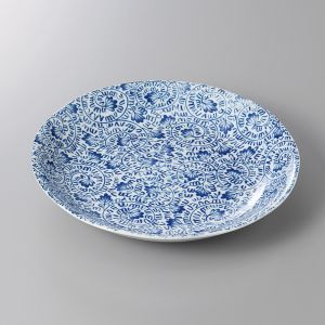 Assiette japonaise ronde, TAKO KARAKUSA, bleue