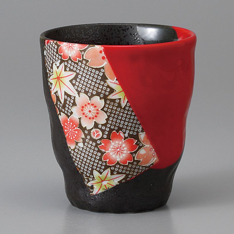 taza japonesa roja y negra, YUZEN sakura