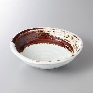 Assiette creuse japonaise blanche, KONSEKI, pinceau marron