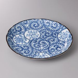 Assiette ronde japonaise, KARAKUSA, bleue