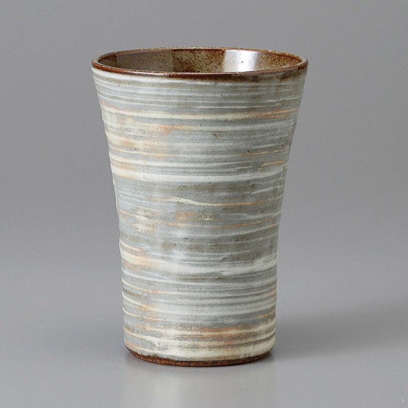 Japanese mazagran in ceramic, brown and white - MIGAKIMASU