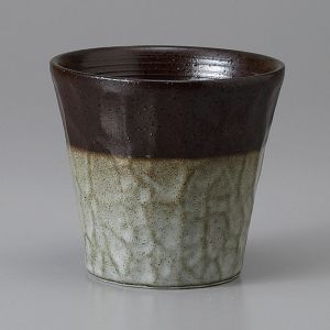 Japanese ceramic tea cup, brown and gray, raw edge - FUKISOKU