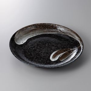 Plato ceramico negro japonés Ø23cm, ARAHAKE, cepillo