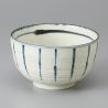 Ciotola donburi in ceramica giapponese beige con linee verticali blu - SUICHOKU SEN - 12.5cm