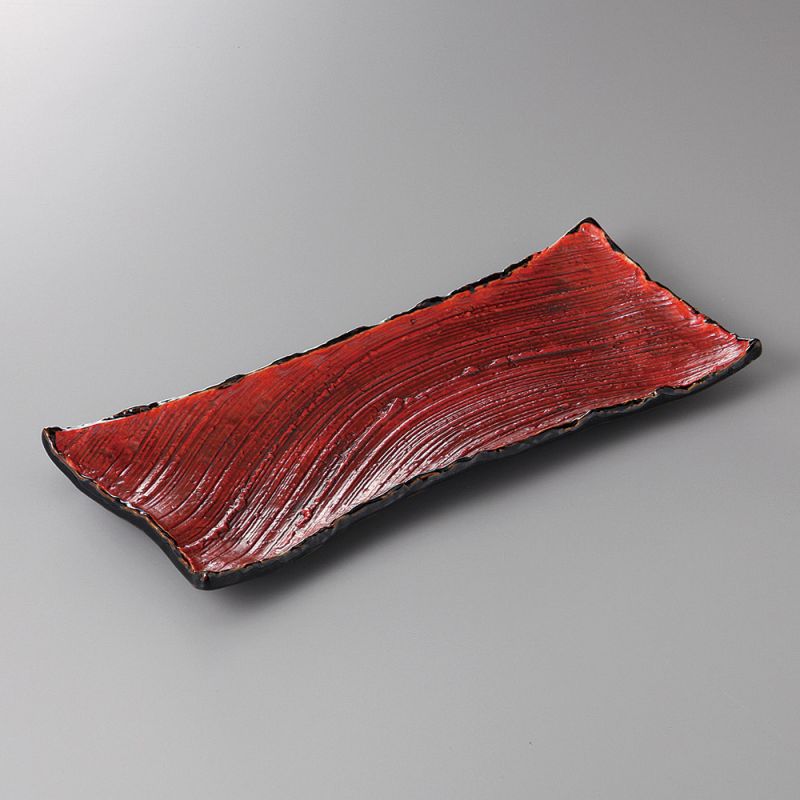 plato rectangular japonés, SHUHAKE TNMOKU, roja