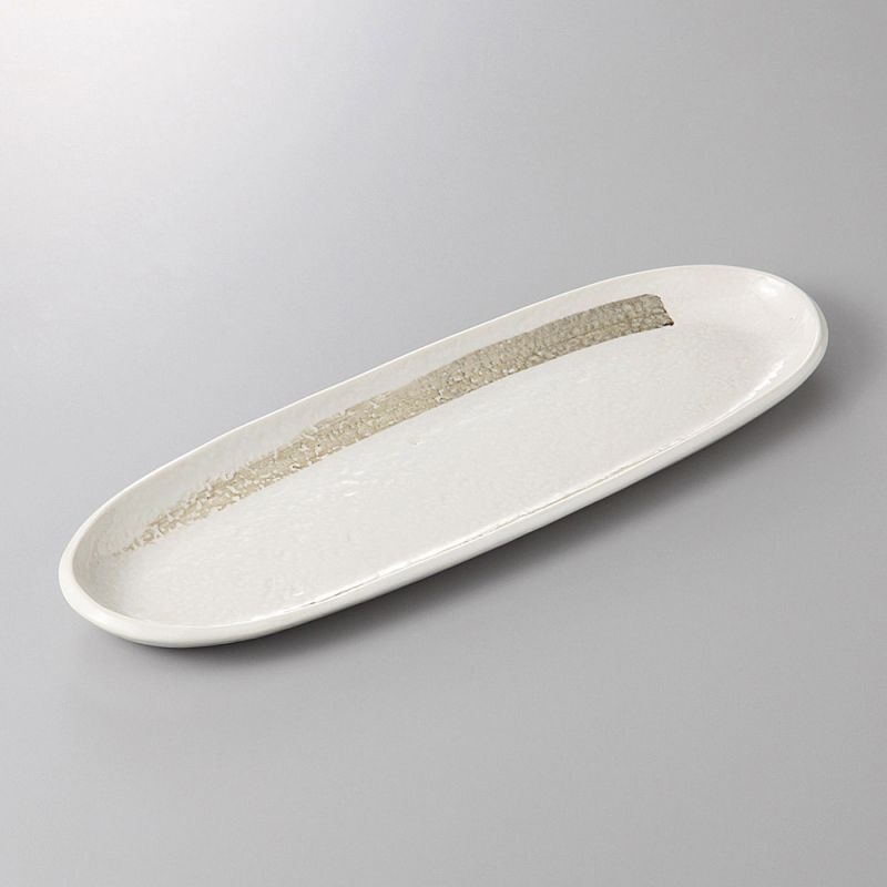 Plato de cerámica japonesa, largo y ovalado, beige y gris - MIGAKIMASU