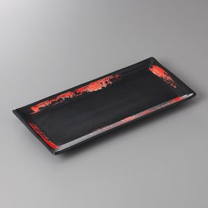 Assiette japonaise rectangulaire en céramique noir pinceau rouge- MIGAKIMASU