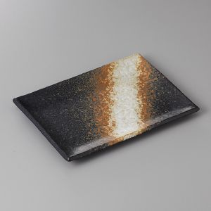 Japanese rectangle plate in ceramic, BIZEN, black and rust