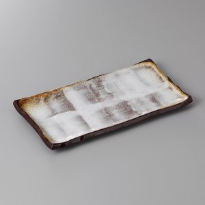 Small rectangular Japanese plate in beige ceramic with brown edge - BEJUBURAUN