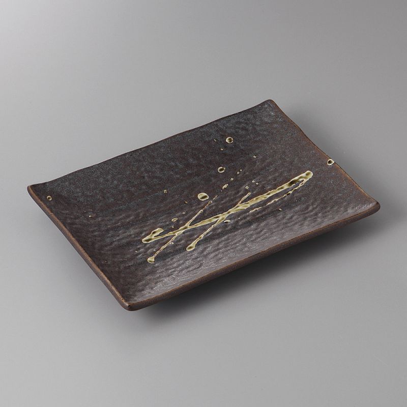 Petite assiette rectangulaire japonaise en céramique brute, marron - PEINTOCHIPU