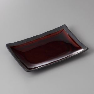 Piatto piccolo rettangolare in ceramica giapponese, marrone, bordo grezzo - KIGAMI