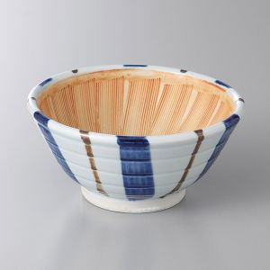 Small Japanese suribachi bowl in ceramic lines, blue and white - GYO