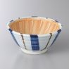 Cuenco suribachi japonés pequeño de líneas cerámicas, azul y blanco - GYO