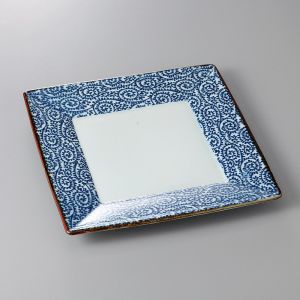 japanese square plate, AI KARAKUSA, blue