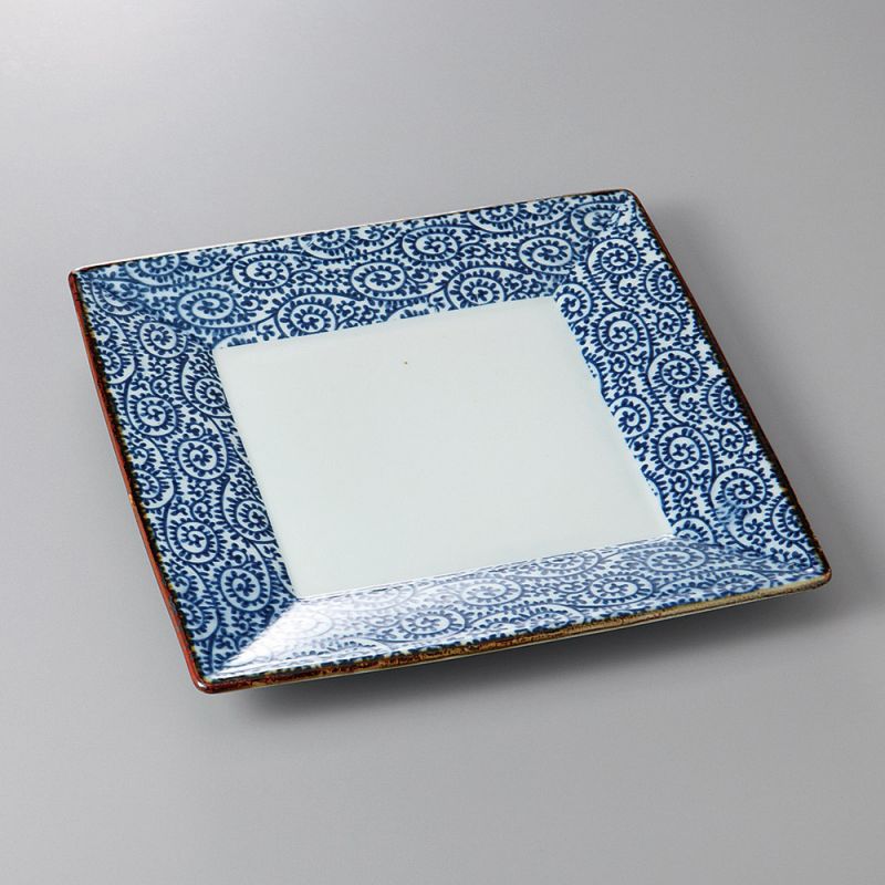 piatto quadrato giapponese, AI KARAKUSA, blu