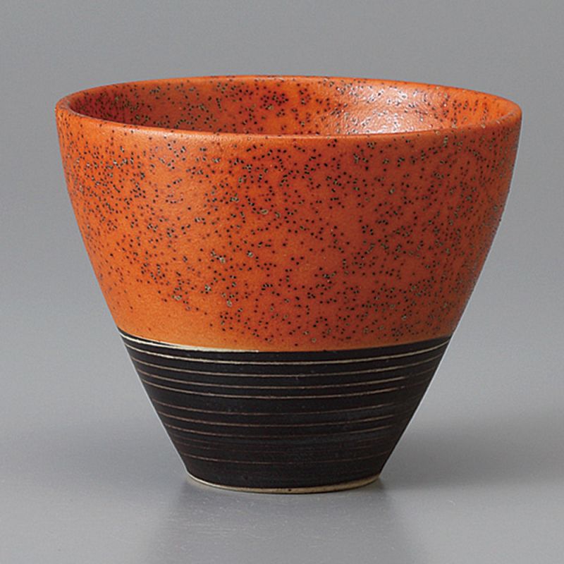 Set of 3 ceramic tea cups, brick red, black, white - TORIKORORU