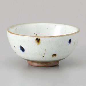 Japanese ceramic rice bowl, brown and blue dots, POINTO