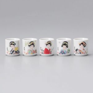 Japanisches Set mit 5 Sake-Bechern, BIJIN, Frauen