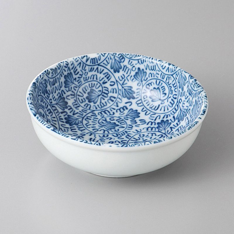 Set of 2 KARAKUSA Japanese ceramic sauce bowls, blue patterns