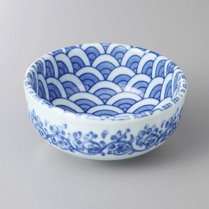 Set mit 2 japanischen Keramik-NAMIBOTAN-Saucenschalen, blaue Muster