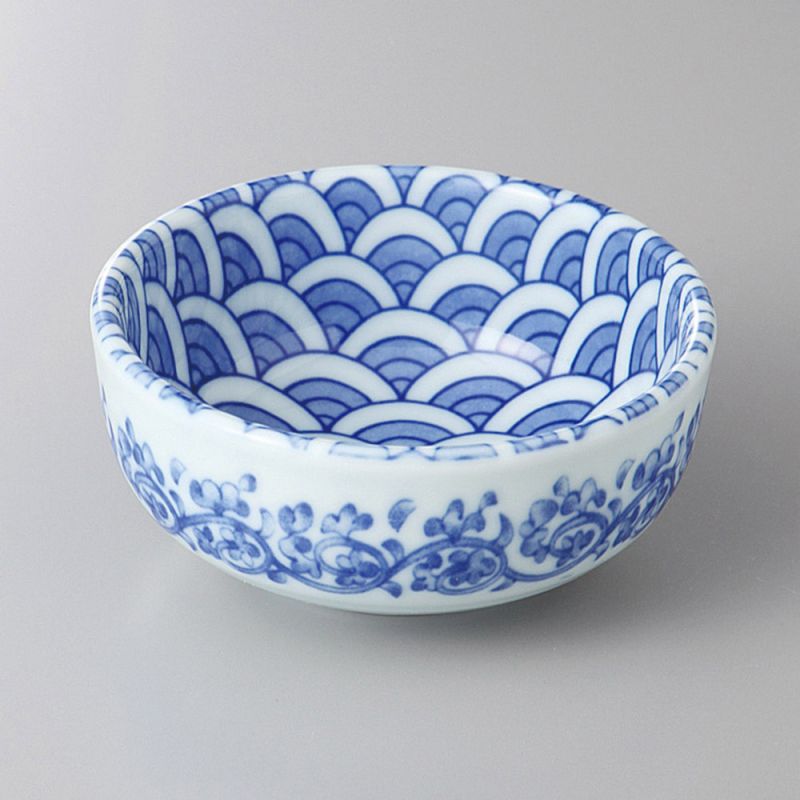 Set de 2 bols à sauce japonais en céramique NAMIBOTAN, motifs bleus