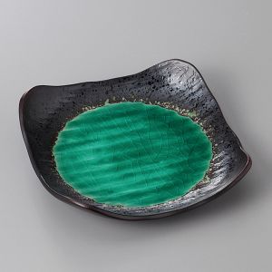 Japanese small square plate, SHINKAI, green