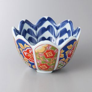 Set of 4 small white, blue and red ceramic cups - SAMAZAMANA PATAN