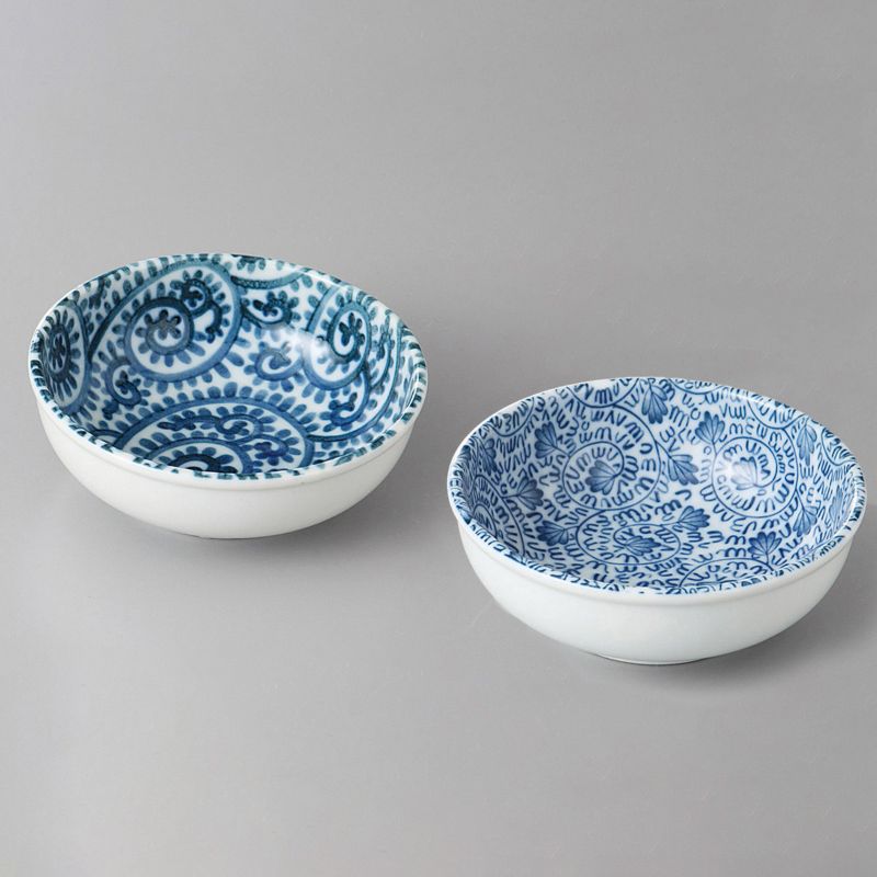 Set mit 2 japanischen Keramiksaucenschalen von KARAKUSA, blaue Muster