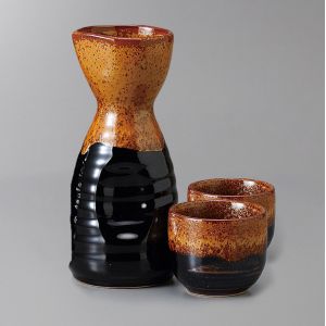 Japanischer Sake-Service, CHAIRO TO KURO, schwarz und braun