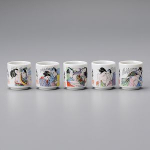 Japanese set of 5 sake cups, EROCHISHIZUMU