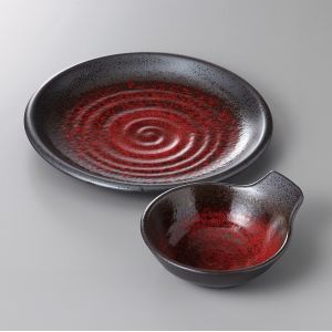 Ensemble saucier japonais pour tempura, marron et rouge, SENPU