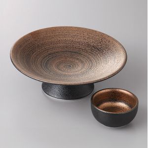 Japanese sauce bowl for tempura, metallic brown, METARIKKU